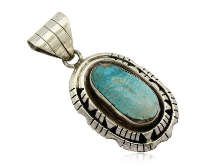 Navajo Pendant .925 Silver Blue Turquoise Signed Artist FT C.80's
