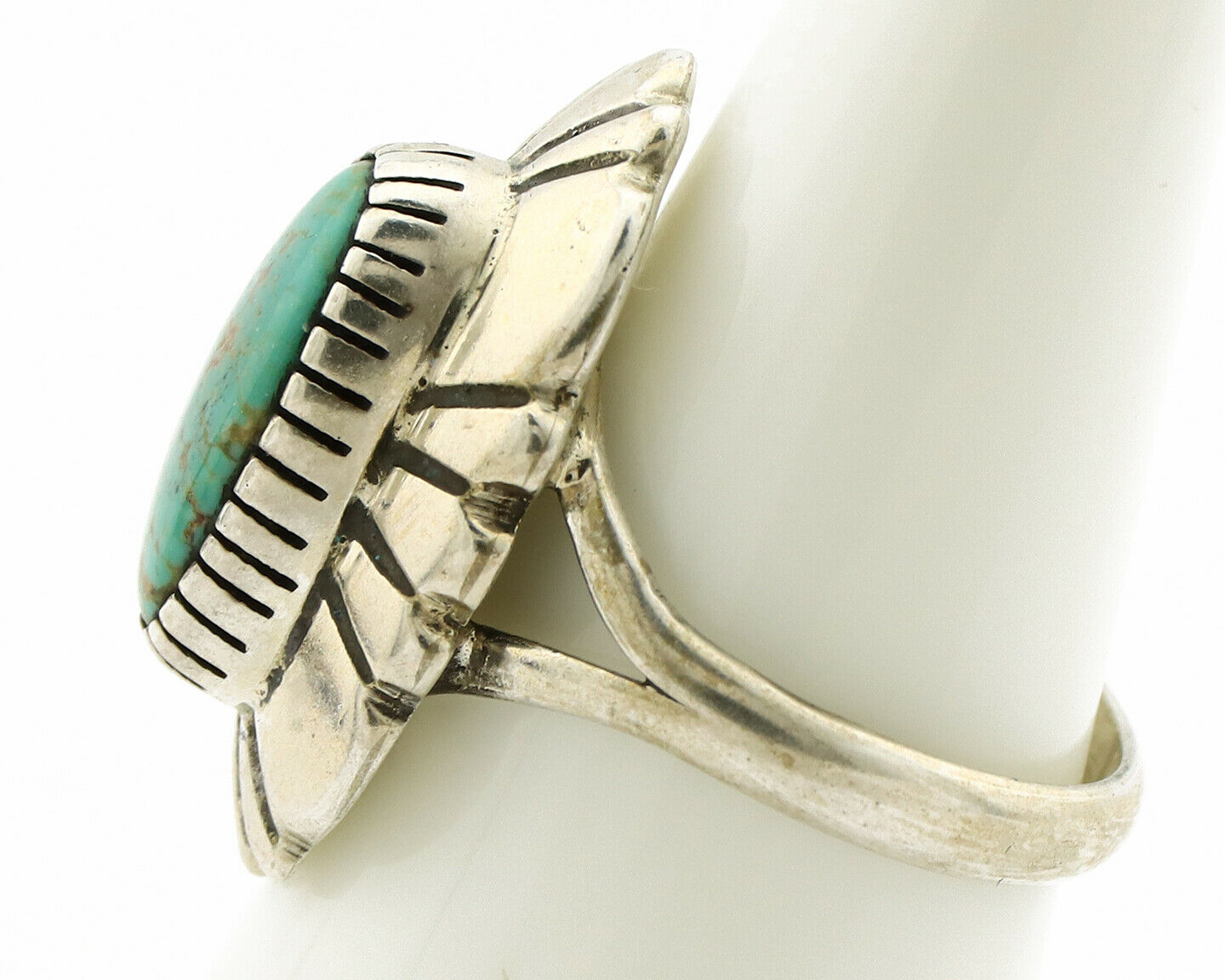 Navajo Ring .925 Silver Green Turquoise Artist Signed M Montoya C.80's