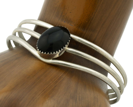 Navajo Bracelet .925 Silver Natural Black Onyx Artist Native American C.90's