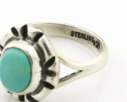 Navajo Ring .925 Silver Kingman Turquoise Artist Signed Gecko C.90's