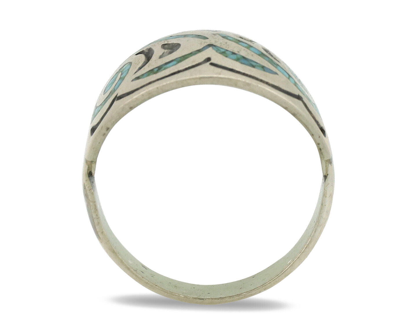 Navajo Ring 925 Silver Chip Inlay Turquoise Artist Signed Thomas Singer C.80's