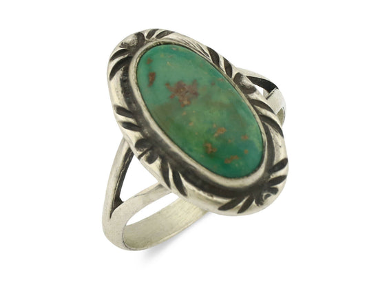Navajo Ring .925 Silver Kingman Turquoise Native Artist Signed C.80's