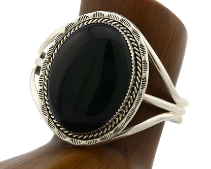 Navajo Bracelet .925 Silver Artist Signed PM Black Onyx C.80's