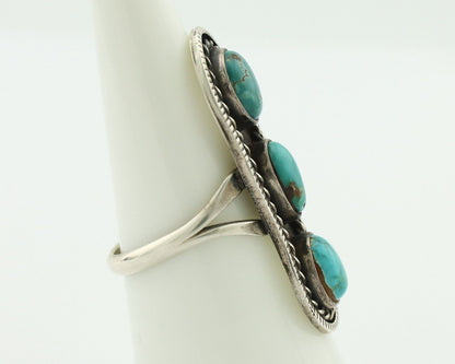 Navajo Ring .925 Silver Natural Blue Turquoise Native American Artist C.80's