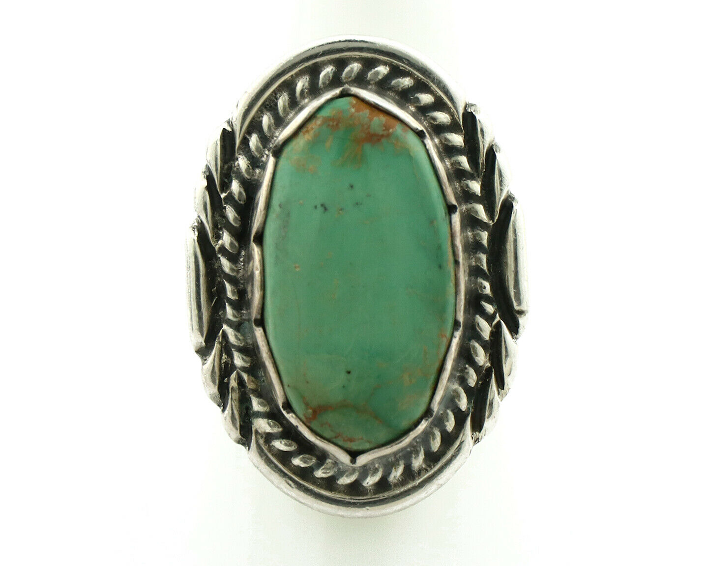 Navajo Ring .925 Silver Natural Uncolored Green Turquoise Signed Apache C.80's