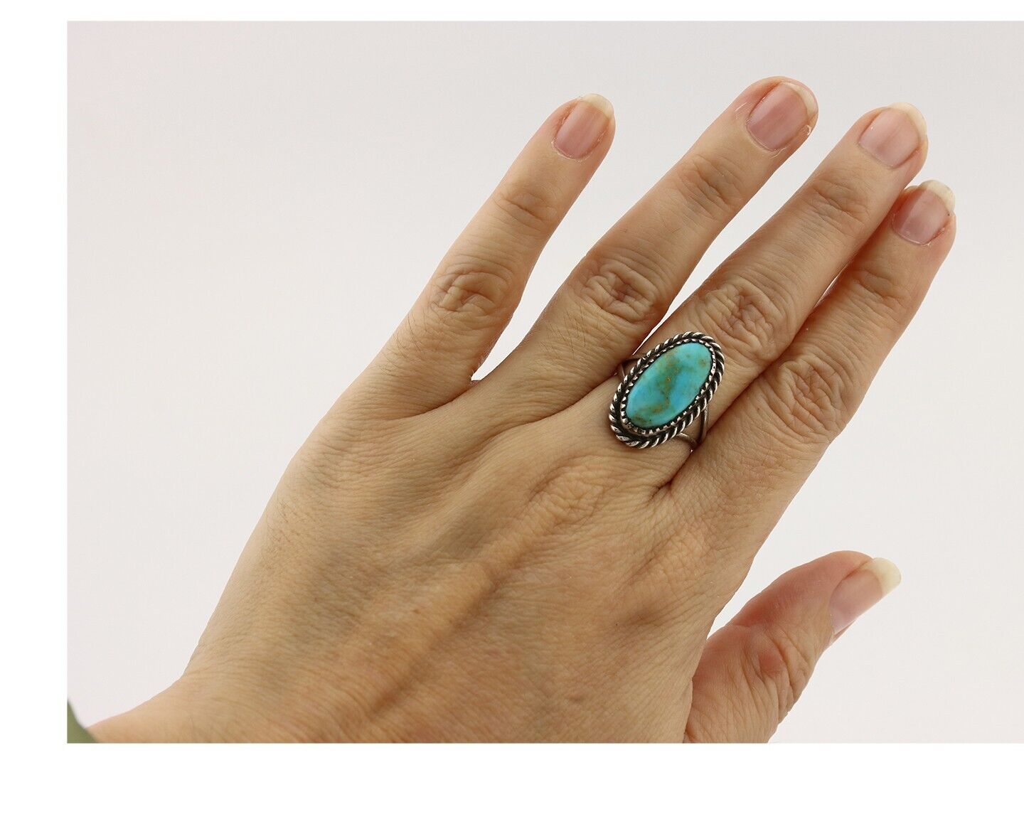 Navajo Handmade Ring 925 Silver Kingman Turquoise Artist Signed MC C.80's