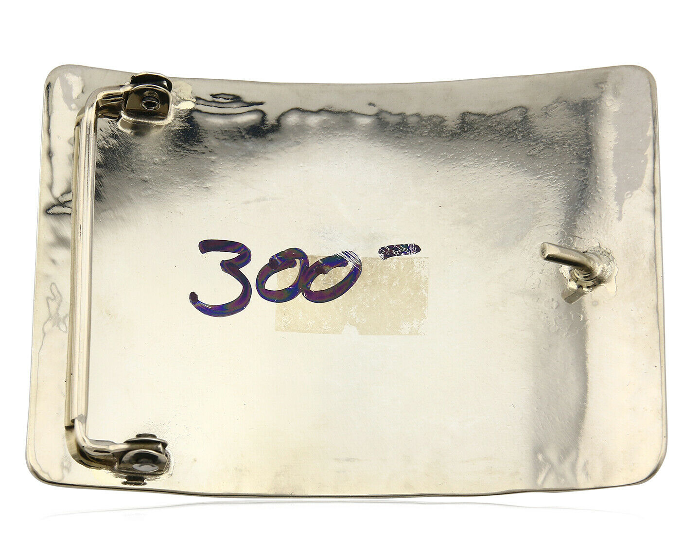 Navajo Belt Buckle .999 Nickle Silver Morenci Turquoise Native Artist C.80's