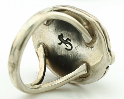 Navajo Ring .925 Silver Kingman Turquoise Artist Signed Gecko C.1980's