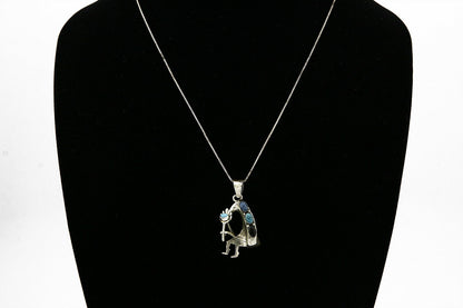 C.1980's Navajo Signed SM Natural Gemstone .925 Silver Pendant Necklace