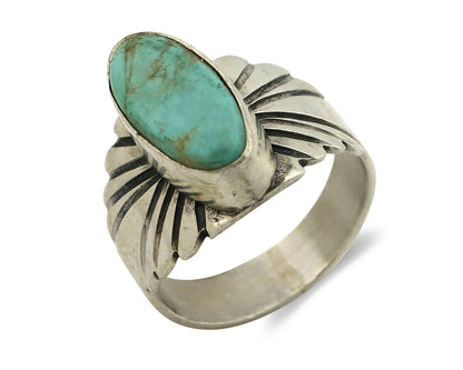 Navajo Ring .925 Silver Kingman Turquoise Artist Signed Apache C.80's