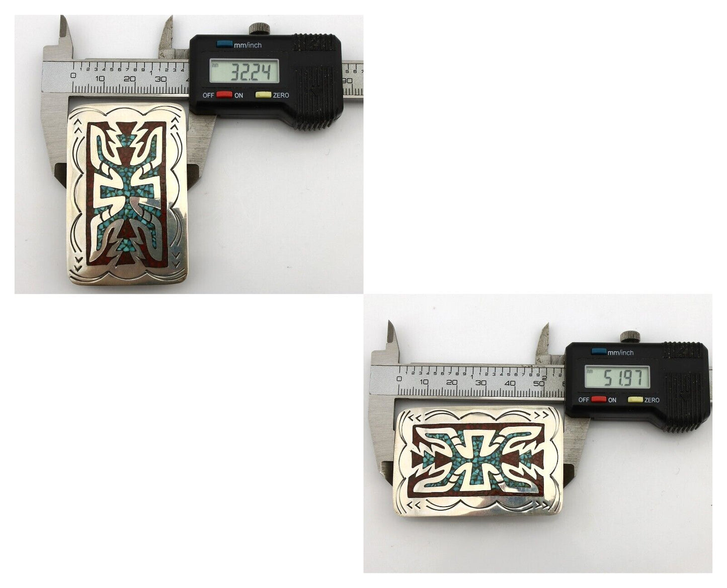 Navajo Belt Buckle 925 Silver Handmade Chip Inlay Native American Artist C.80s