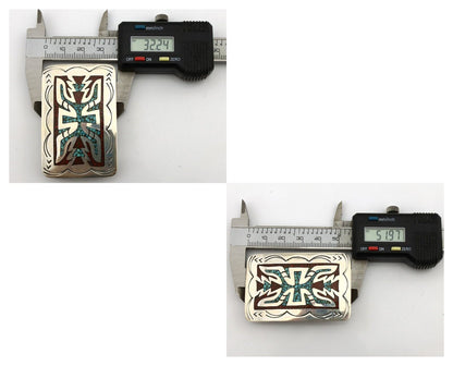Navajo Belt Buckle 925 Silver Handmade Chip Inlay Native American Artist C.80s