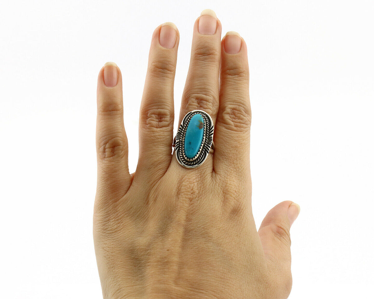 Navajo Ring .925 Silver Nevada Turquoise Native American Artist C.1980's