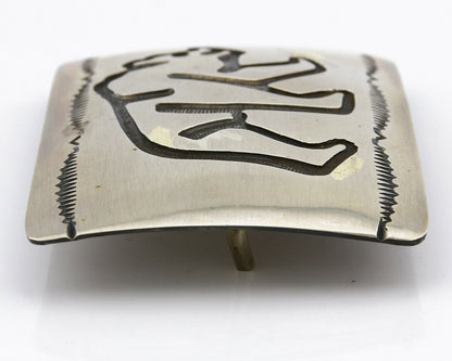 Navajo Belt Buckle .925 Silver Hand Stamped Overlay Signed T Arrow C.80's
