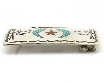 Navajo Belt Buckle .925 Silver Handmade Chip Inlay Artist Signed Bee Gay C.80's