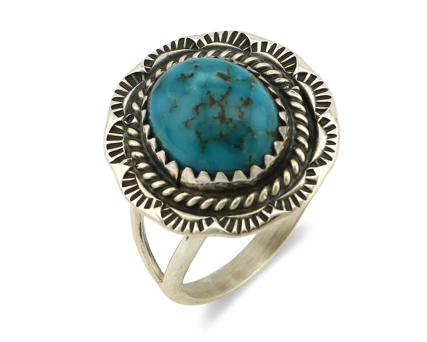 Navajo Ring .925 Silver Kingman Turquoise Native American Artist C.1980's