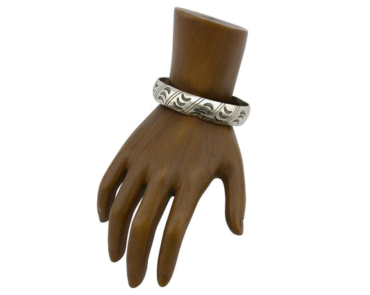 Navajo Bracelet .925 Silver Hand Stamped Artist Signed Tracy C.80's