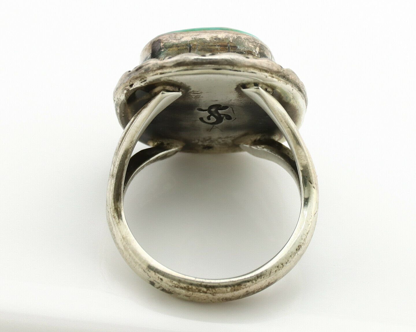 Navajo Ring .925 Silver Kingman Turquoise Artist Signed Gecko C.1980's