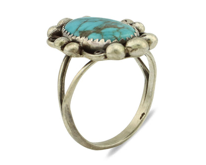 Navajo Ring .925 Silver Blue Spiderweb Turquoise Artist Signed Talhat C.90's