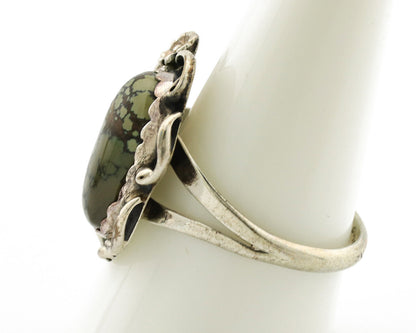 Navajo Ring .925 Silver Spiderweb Turquoise Native American Artist C.1980s