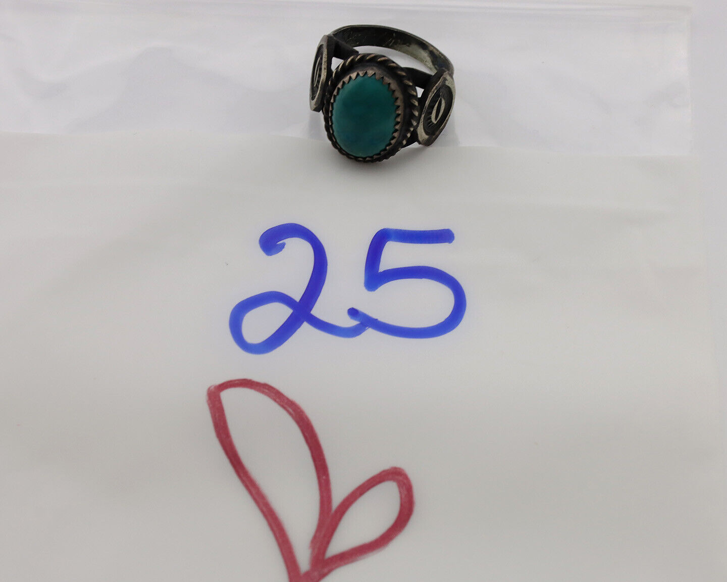 Navajo Ring .925 Silver Kingman Turquoise Artist Signed FA C.80's