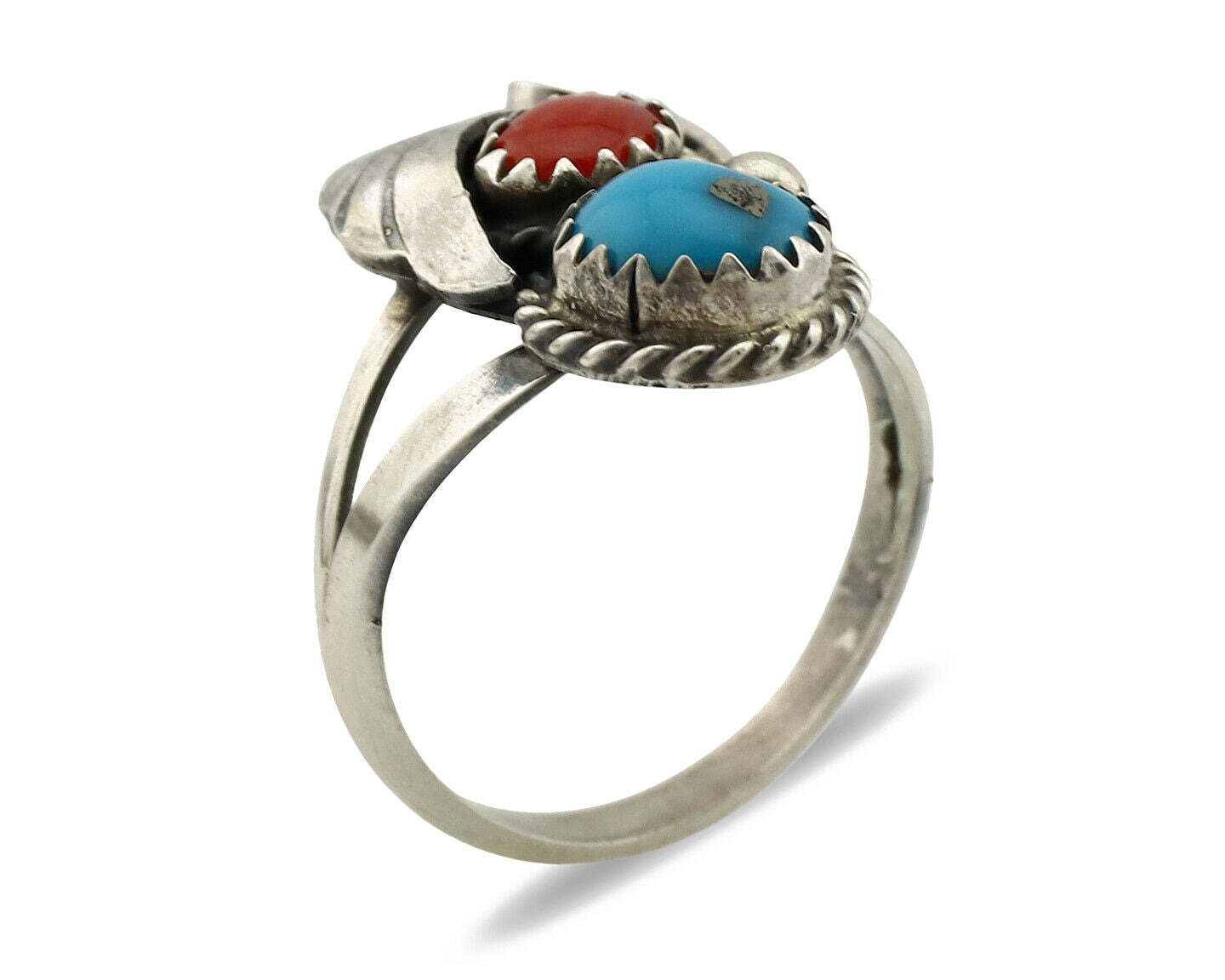 Navajo Ring .925 Silver Turquoise & Coral Artist Signed J Morris C.80's
