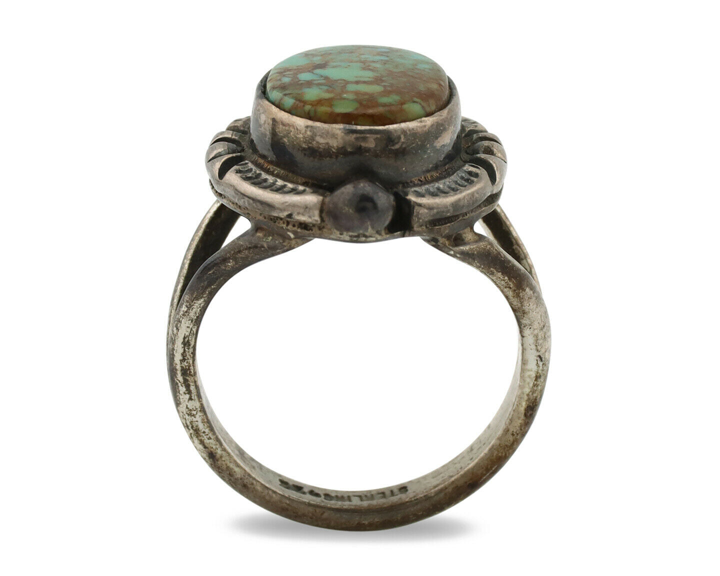 Navajo Ring .925 Silver Blue Turquoise Artist Signed Gecko C.1980's