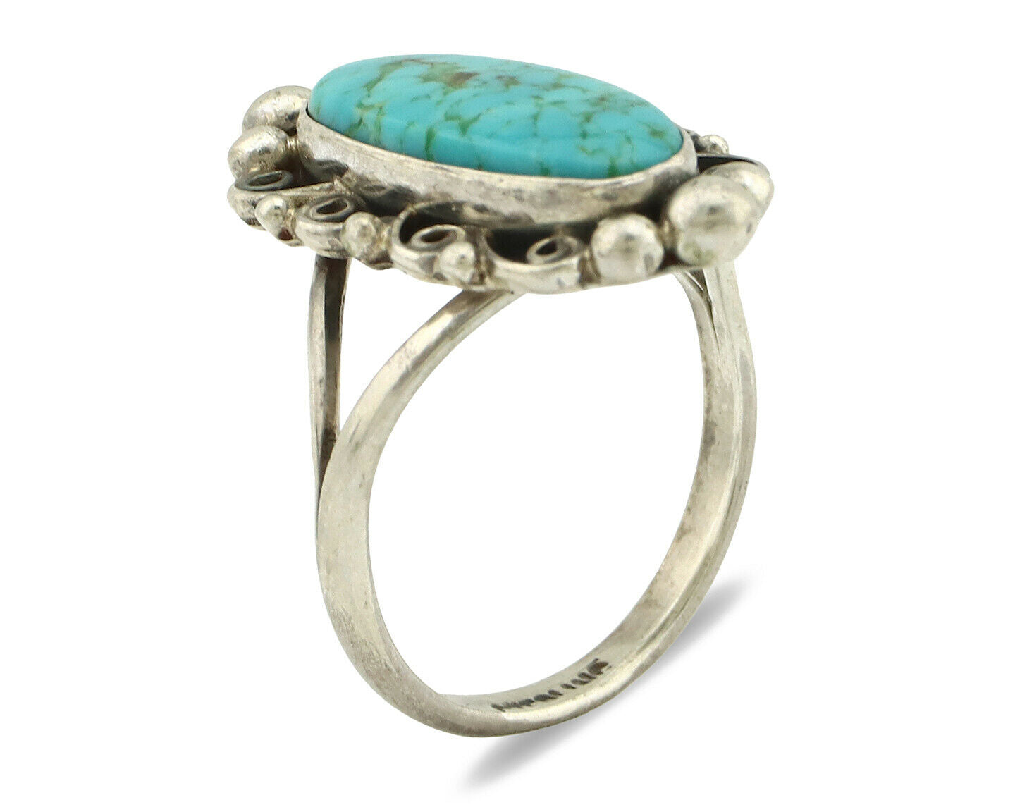 Navajo Ring .925 Silver Spiderweb Turquoise Native American Artist C.80's