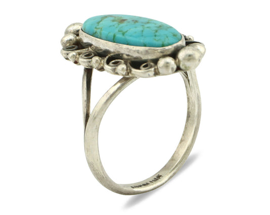 Navajo Ring .925 Silver Spiderweb Turquoise Native American Artist C.80's
