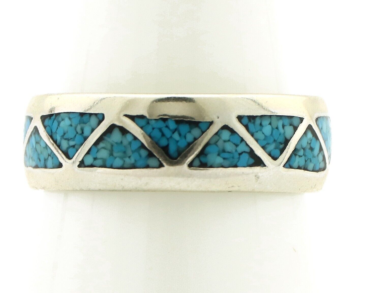 Navajo Chip Inlay Ring 925 Silver Sleeping Beauty Turquoise Artist Silver Cloud