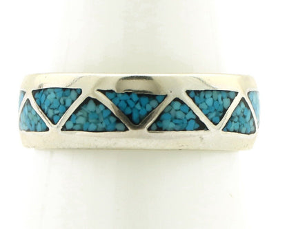 Navajo Chip Inlay Ring 925 Silver Sleeping Beauty Turquoise Artist Silver Cloud