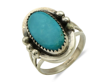 Navajo Ring .925 Silver Blue Turquoise Artist Signed Anna Begay C.1980's