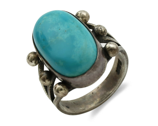 Navajo Ring .925 Silver Blue Turquoise Native American Artist C.1980's