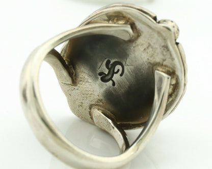 Navajo Ring .925 Silver Kingman Turquoise Artist Signed Gecko C.1980's
