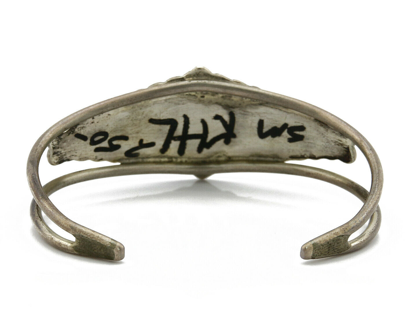 Navajo Unknown Artist Sun God Inlaid Gemstone .925 Silver Cuff Bracelet