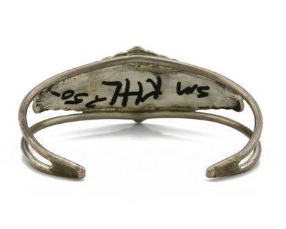 Navajo Unknown Artist Sun God Inlaid Gemstone .925 Silver Cuff Bracelet