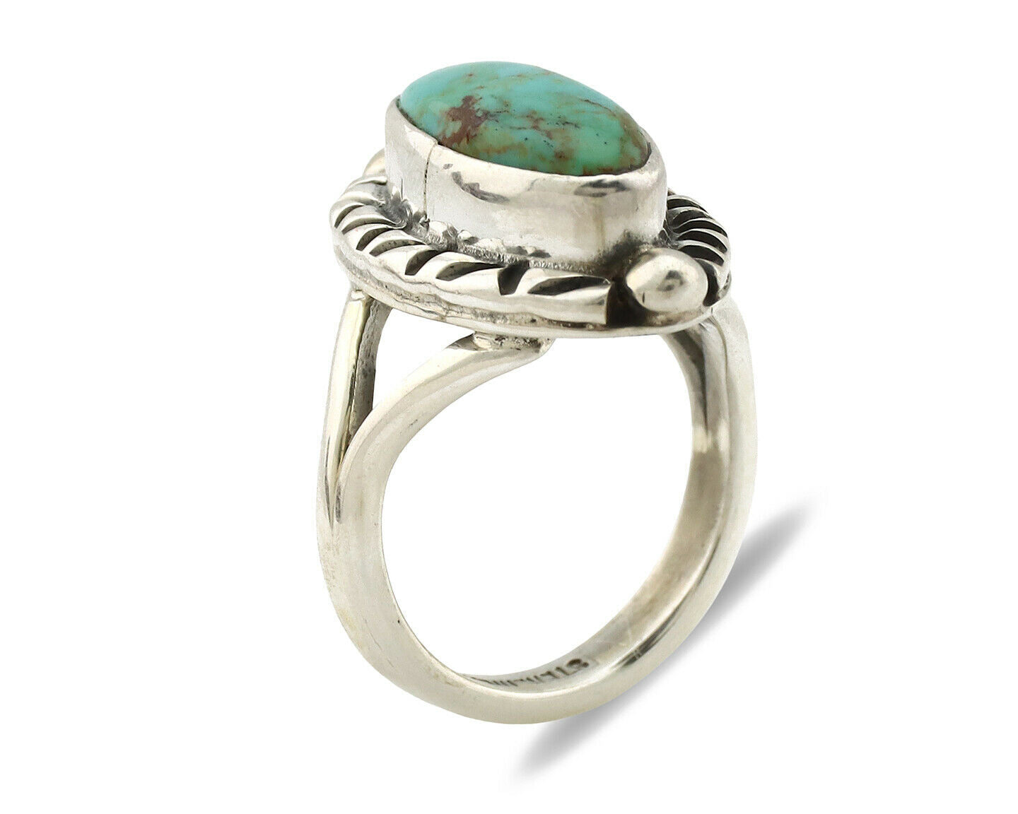 Navajo Ring .925 Silver Natural Mined Turquoise Artist Signed Gecko C.80's
