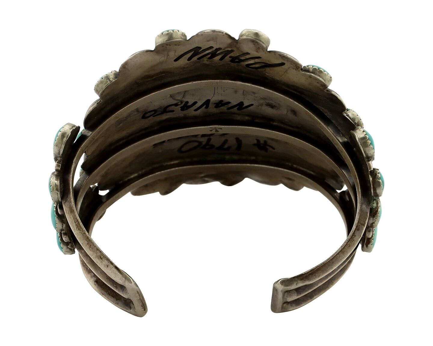 Navajo Link Bracelet .925 Silver Natural Blue Turquoise Artist Robert Gene C80s