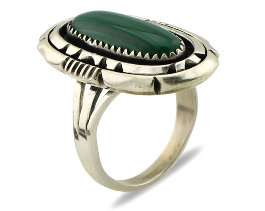 Navajo Ring 925 Silver Natural Malachite Artist Signed William Denetdale C.80's