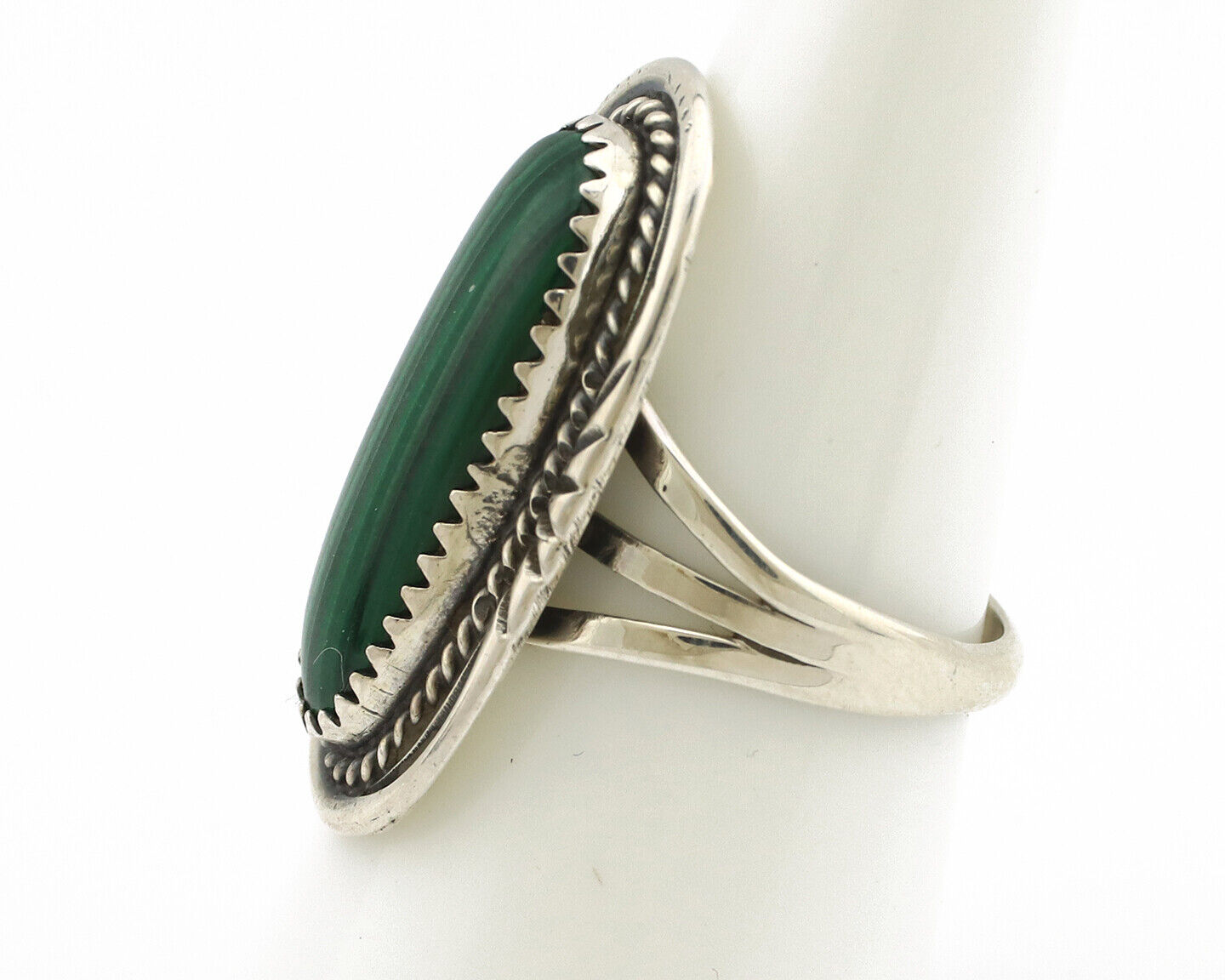 Navajo Ring 925 Silver Natural Malachite Artist Signed William Denetdale C80s