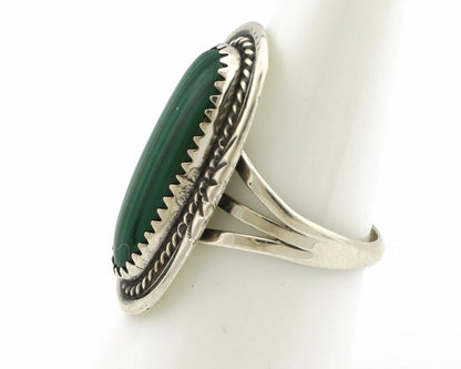 Navajo Ring 925 Silver Natural Malachite Artist Signed William Denetdale C80s