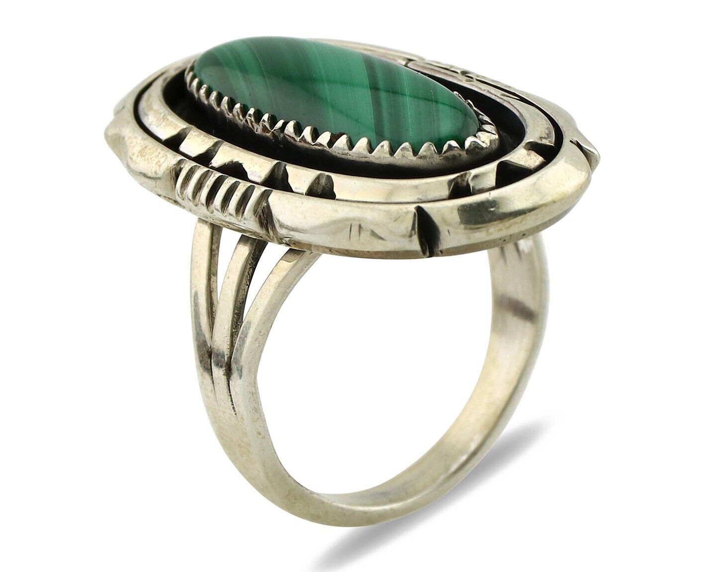 Navajo Ring 925 Silver Natural Malachite Artist Signed William Denetdale C.80's