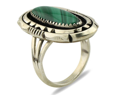 Navajo Ring 925 Silver Natural Malachite Artist Signed William Denetdale C.80's