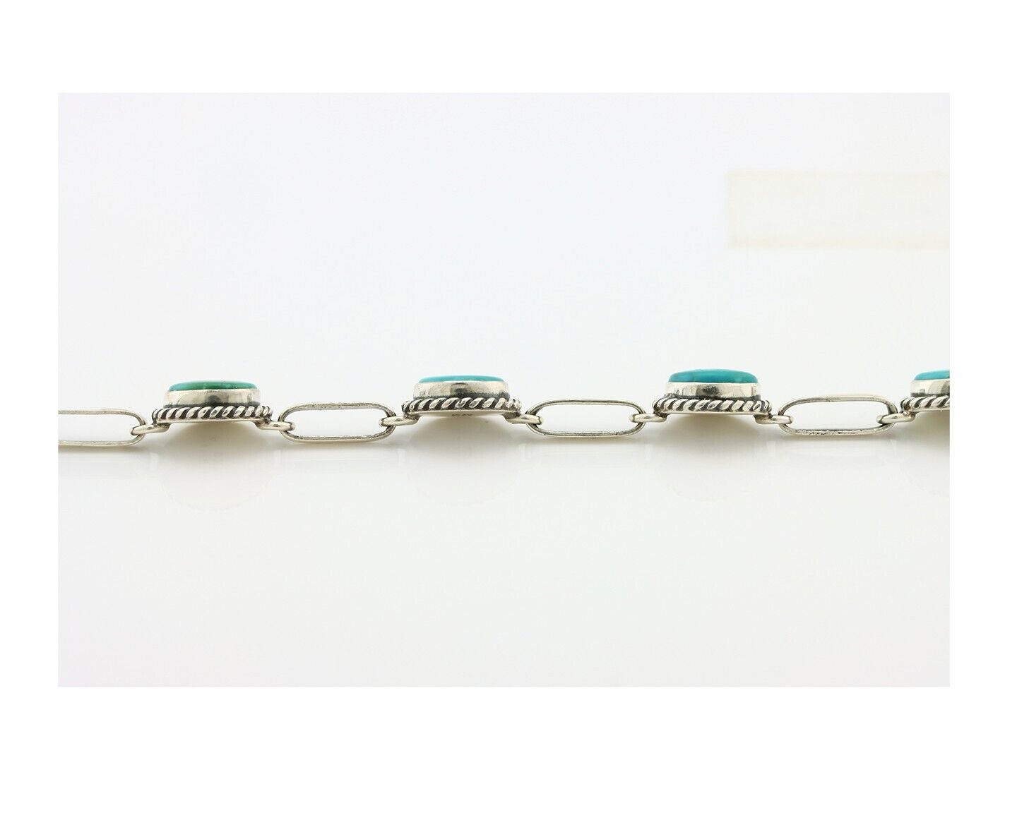 Navajo Link Bracelet .925 Silver Blue Turquoise Native American Artist C.80's