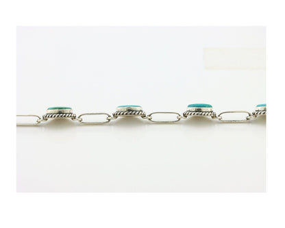 Navajo Link Bracelet .925 Silver Blue Turquoise Native American Artist C.80's