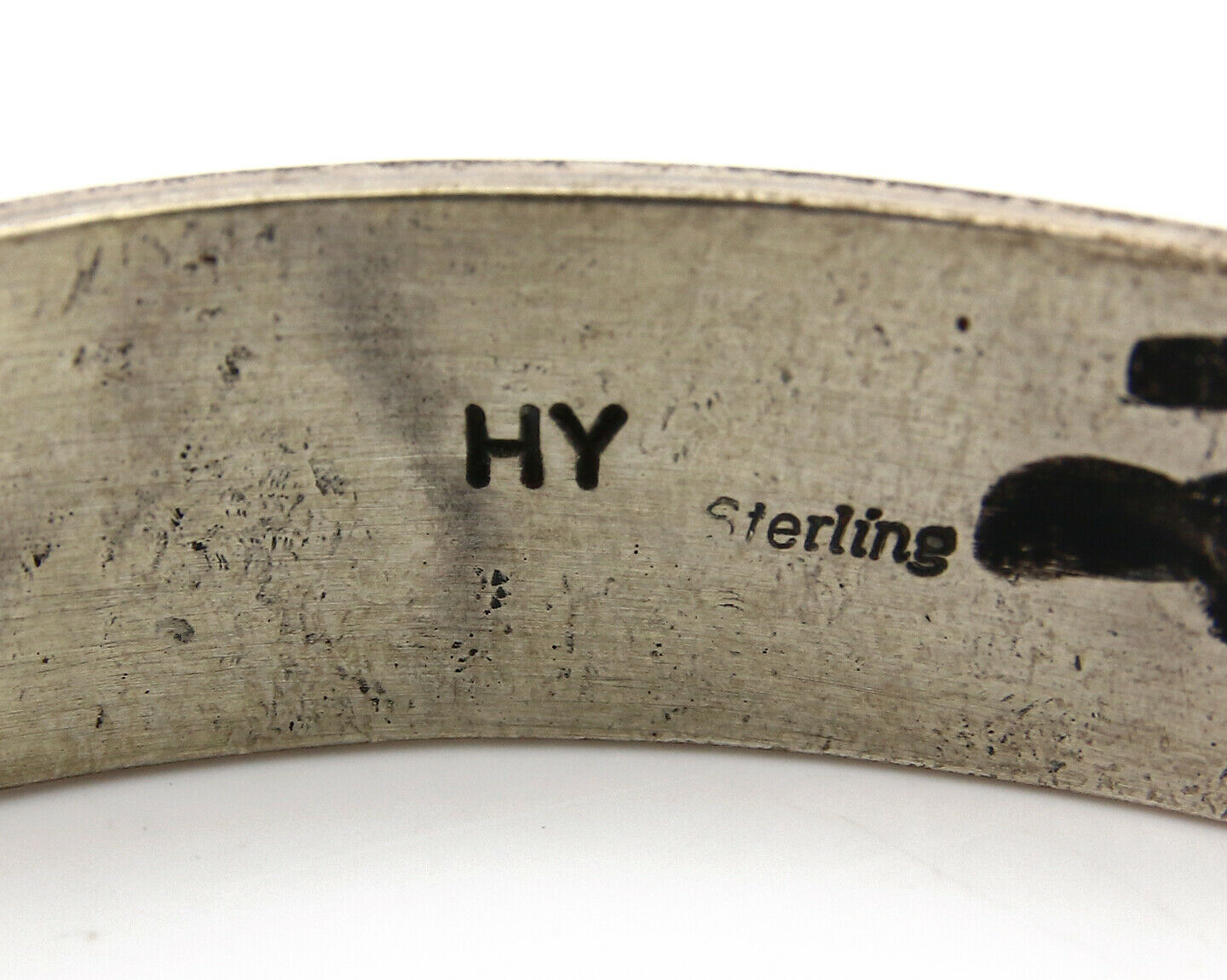 Navajo Bracelet .925 Silver Hand Stamped Overlay Signed HY C.80's