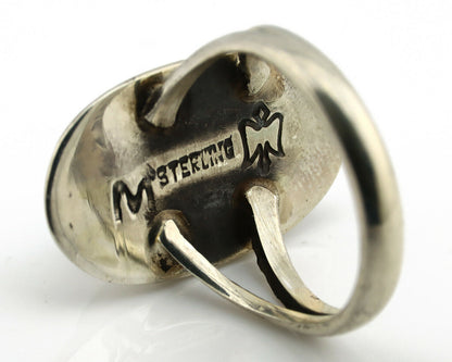 Navajo Shadow Box Ring .925 Silver Blue Turquoise Signed M Montoya C80s