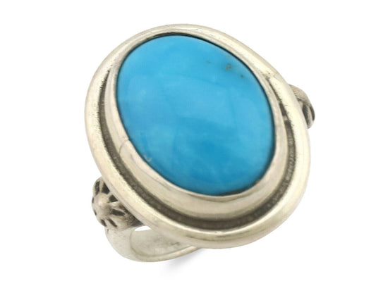 Navajo Ring .925 Silver Natural Blue Turquoise Native American Artist C.1980's