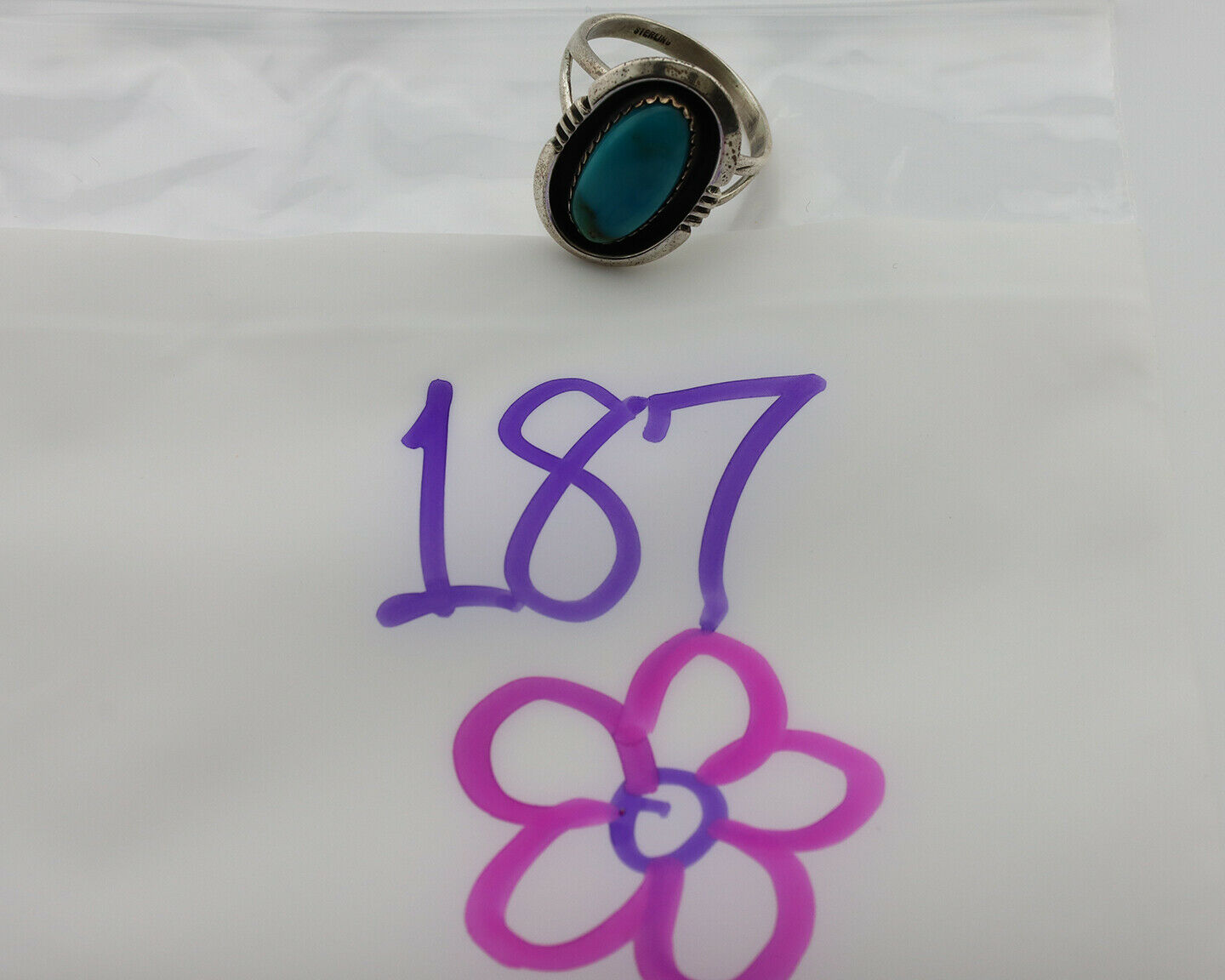Navajo Ring .925 Silver Nevada Turquoise Native American Artist C.1980's