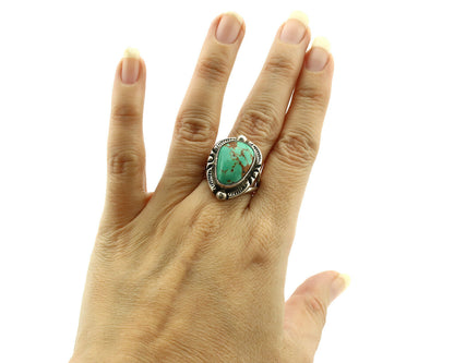 Navajo Ring .925 Silver Kingman Turquoise Artist Signed Gecko C.1980's